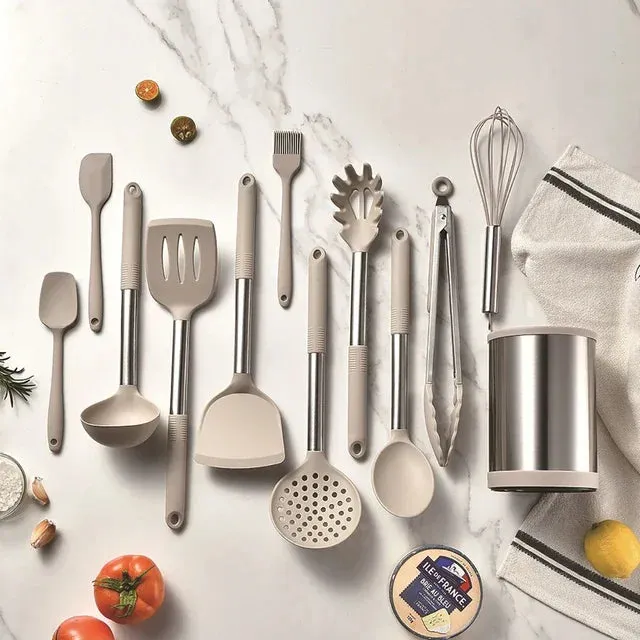 12 Piece Non Stick Kitchen Utensil Set With Rotating Storage Bucket