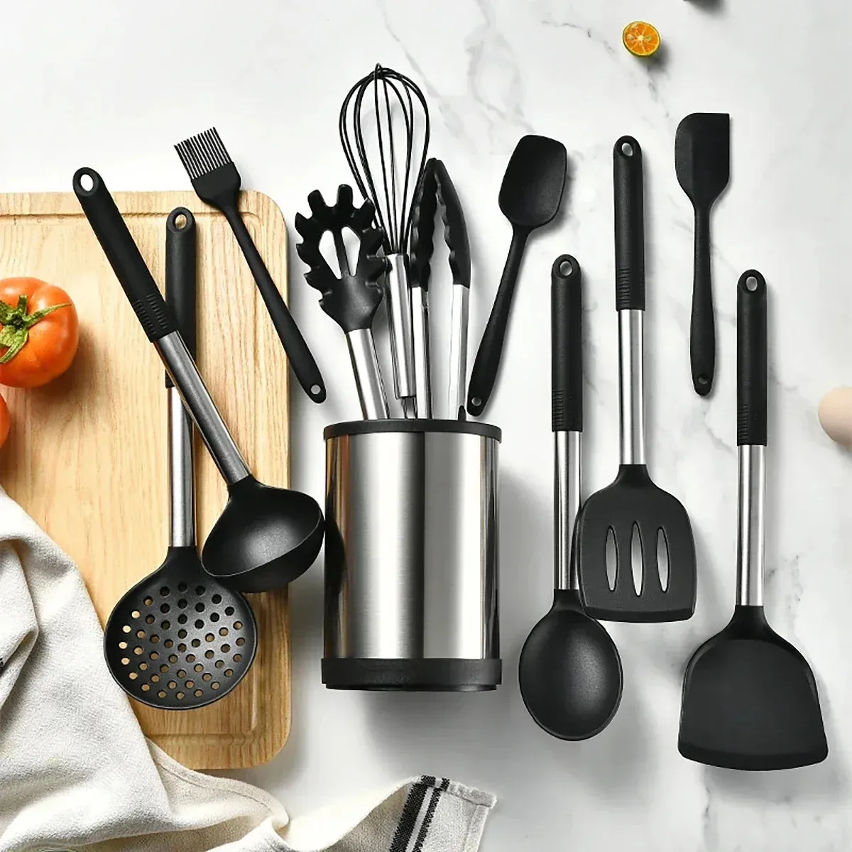 12 Piece Non Stick Kitchen Utensil Set With Rotating Storage Bucket