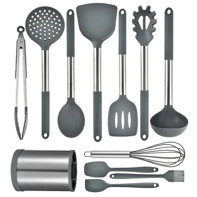 12 Piece Non Stick Kitchen Utensil Set With Rotating Storage Bucket