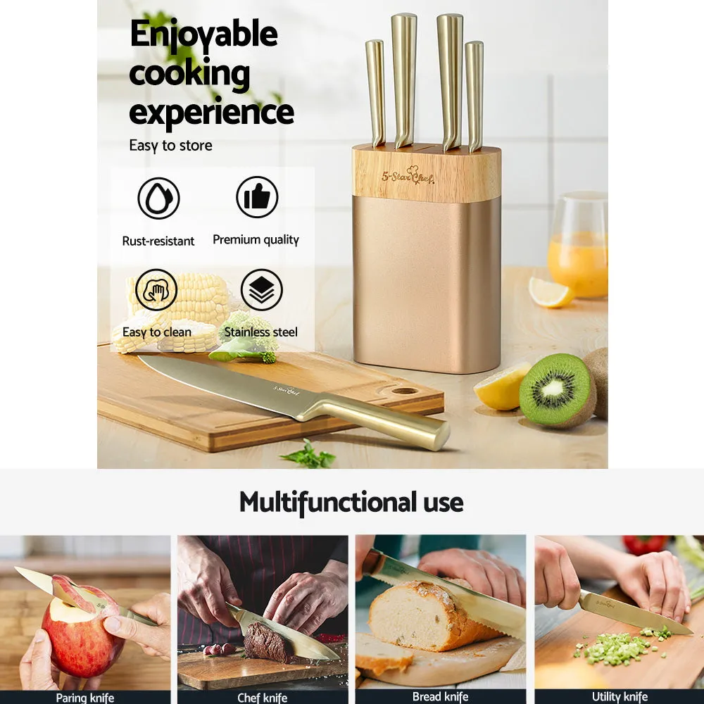 5-Star Chef 6-Piece Stainless Steel Kitchen Knife Set | Nonstick Block | Sharp Chef Knives