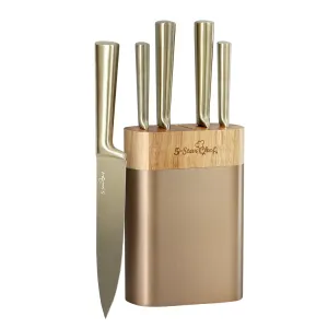 5-Star Chef 6-Piece Stainless Steel Kitchen Knife Set | Nonstick Block | Sharp Chef Knives