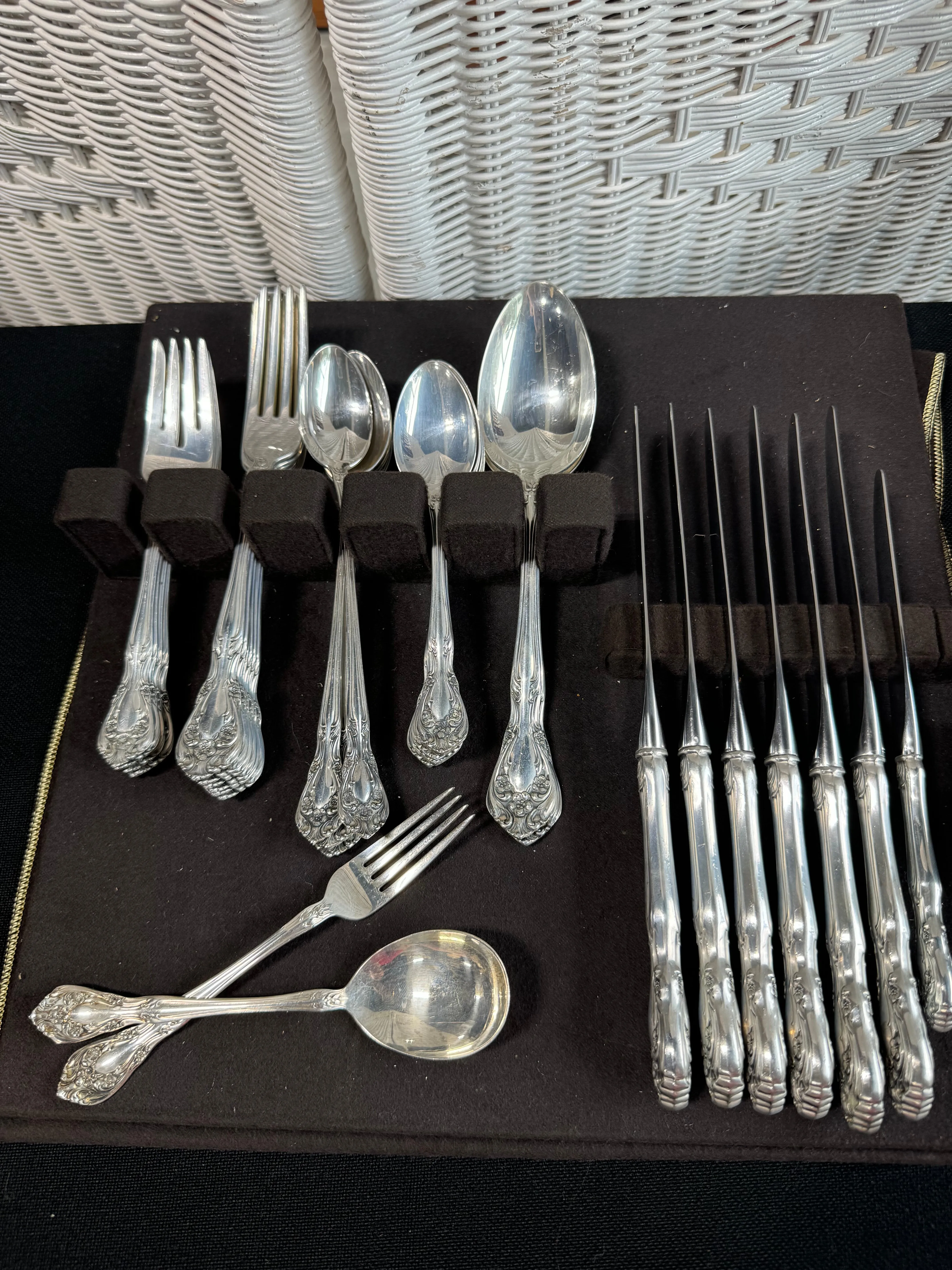 78-Piece Alvin Chateau Rose Sterling Silver Flatware Set with 8 Silver Plated Knives