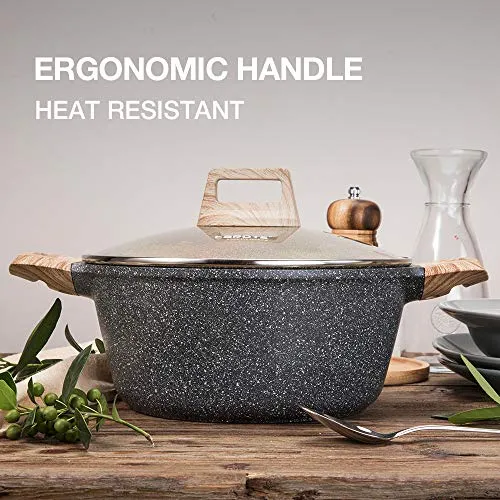 CAROTE Essential Woody - Nonstick Coating Granite Casserole Saucepot with Lid (28 cm)