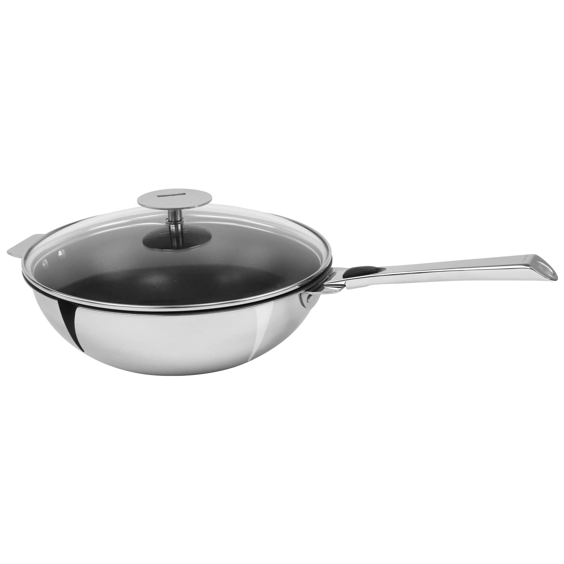 Cristel Casteline Detachable Handle 4-Quart Wok Exceliss Non-Stick Coating - With Domed Glass Lid
