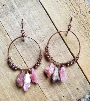 Pink Tourmaline Hoops