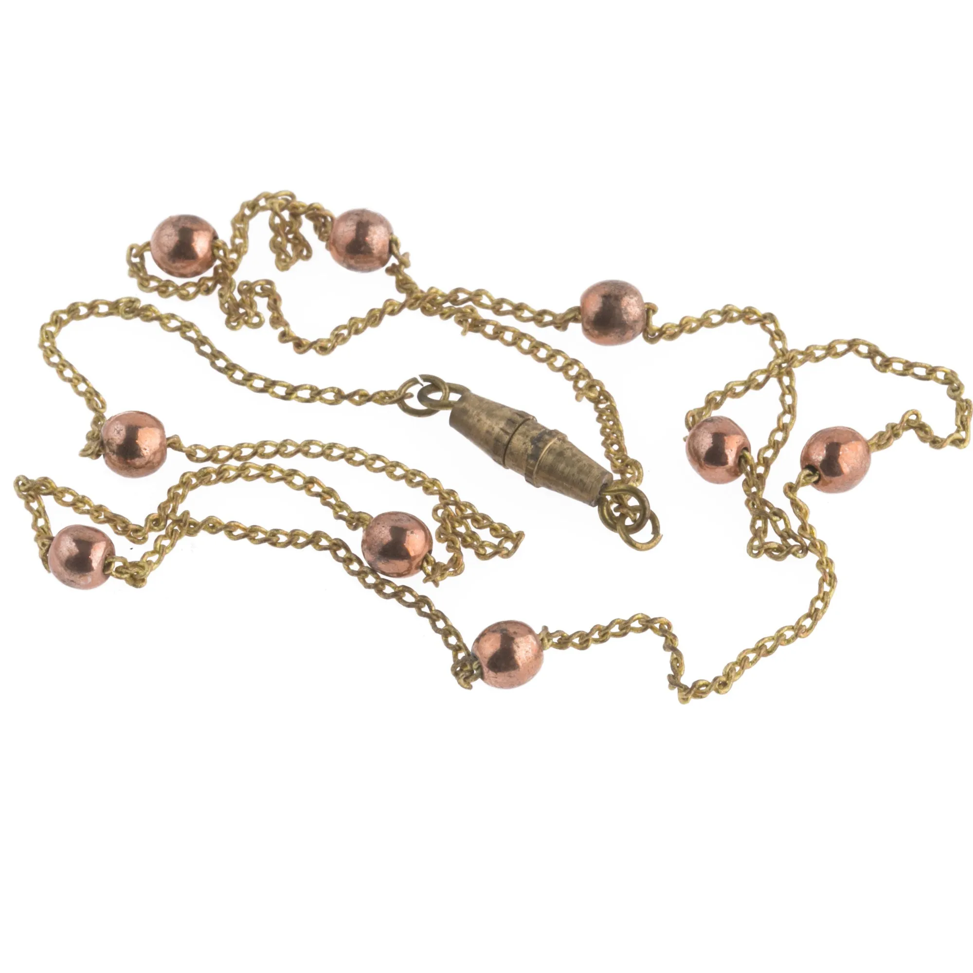 Vintage 16 inch length of 1mm fine curb chain with copper beads barrel clasp, Korea. b12-chn559