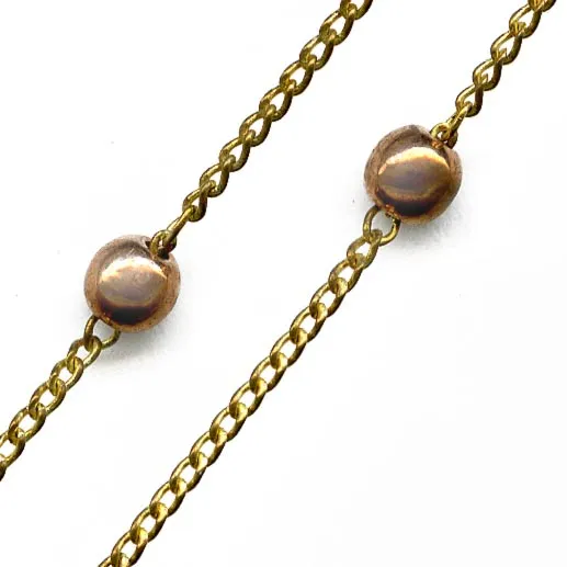 Vintage 16 inch length of 1mm fine curb chain with copper beads barrel clasp, Korea. b12-chn559