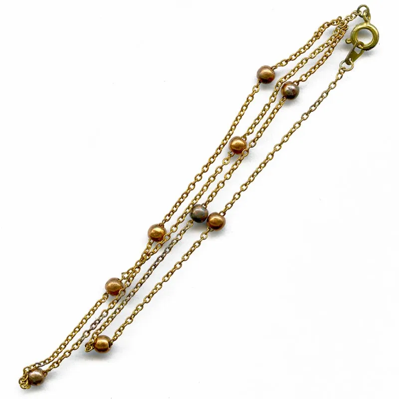 Vintage 16 inch length of 1mm fine curb chain with copper beads barrel clasp, Korea. b12-chn559