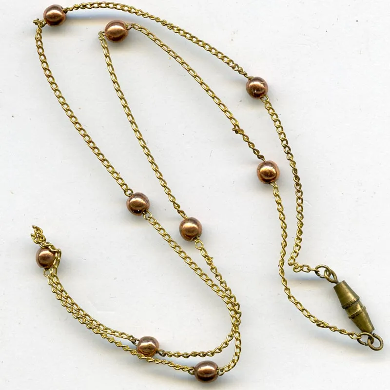 Vintage 16 inch length of 1mm fine curb chain with copper beads barrel clasp, Korea. b12-chn559