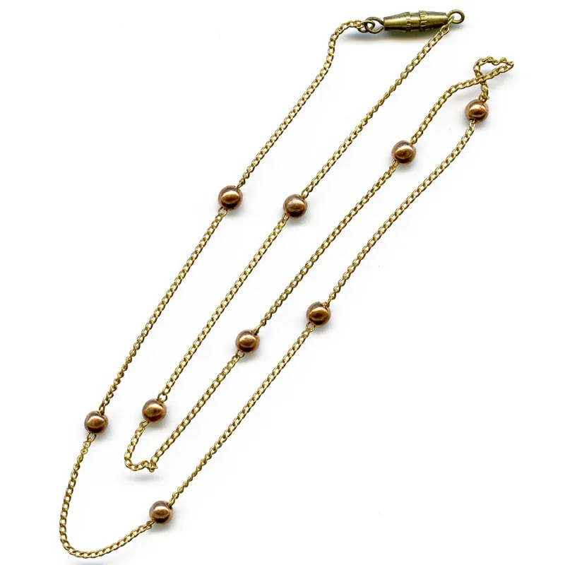 Vintage 16 inch length of 1mm fine curb chain with copper beads barrel clasp, Korea. b12-chn559