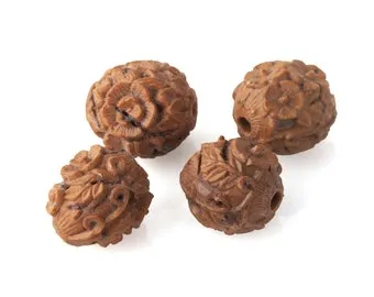 Vintage Chinese carved nut beads. Intricate foliar carvings   12-15mm. Pkg1. b7-wo346