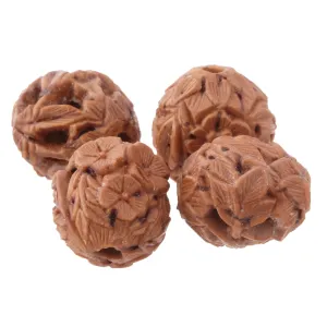 Vintage Chinese carved nut beads. Intricate foliar carvings   12-15mm. Pkg1. b7-wo346